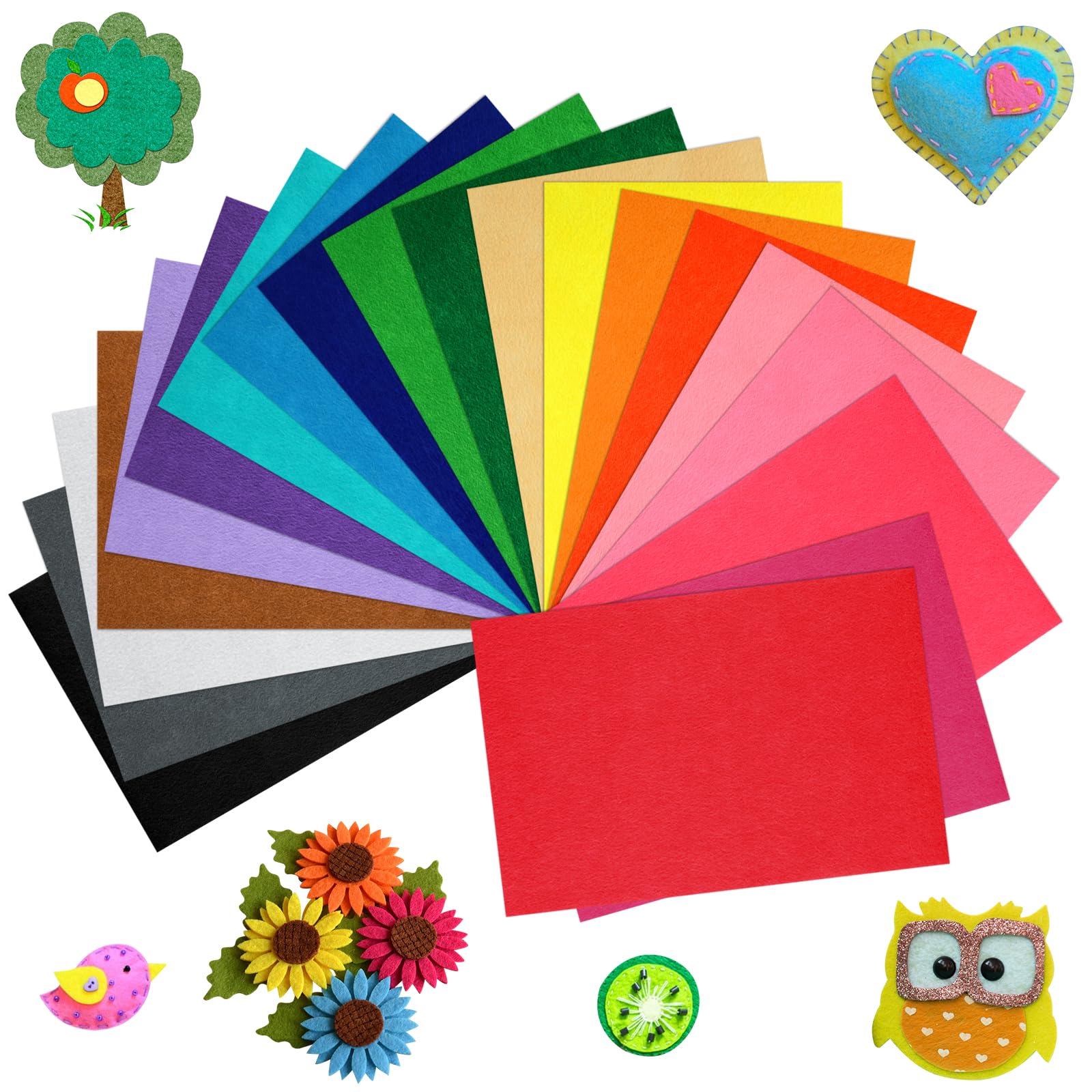 BOUBONI 20 Pcs Felt Fabric Sheet 8" x 12" Assorted Color Felt Fabric Sheets for 