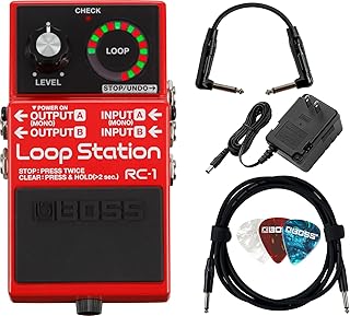 Boss RC-1 Loop Station | Bundle with Gearlux Power Supply, Instrument Cable, Patch Cable, and Picks
