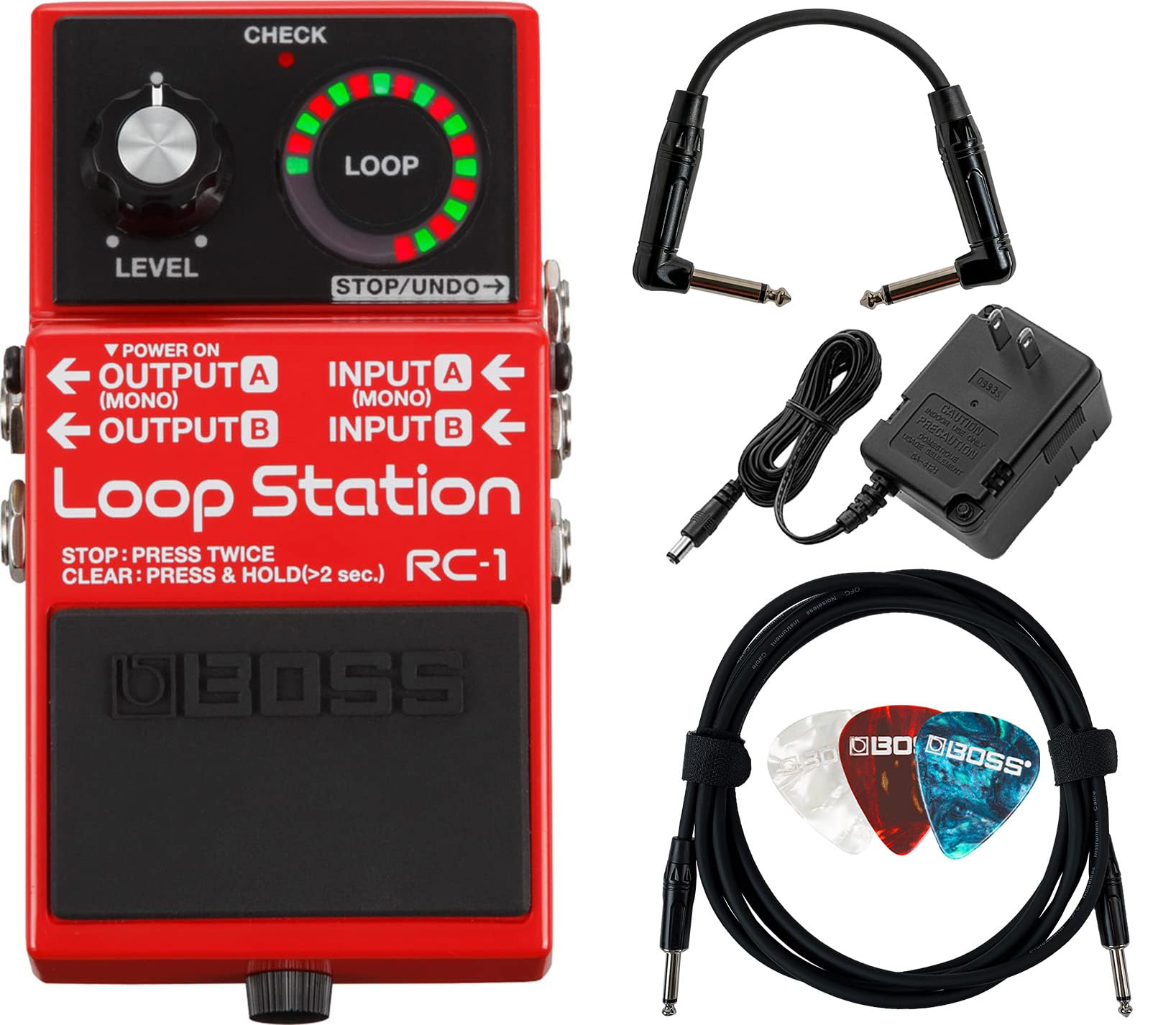 Boss RC-1 Loop Station | Bundle with Gearlux Power Supply, Instrument Cable, Pat