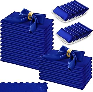 Manyshofu 20 Pieces Royal Blue Satin Scalloped Napkins - 18x18 Inches Satin Cloth Napkins, Square Satin Fabric Napkin Set - Elegant & Smooth Table Napkins for Wedding Dinner Party Banquet Restaurant