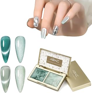 ABAC 2 Color Patting Gel Polish Palette,Cat Eye Gel Nail Polish Duo,Solid Cream Ombre Gel for Aura Gradient Nail Art,Green Magnetic Cat Eye Duo,6g Each