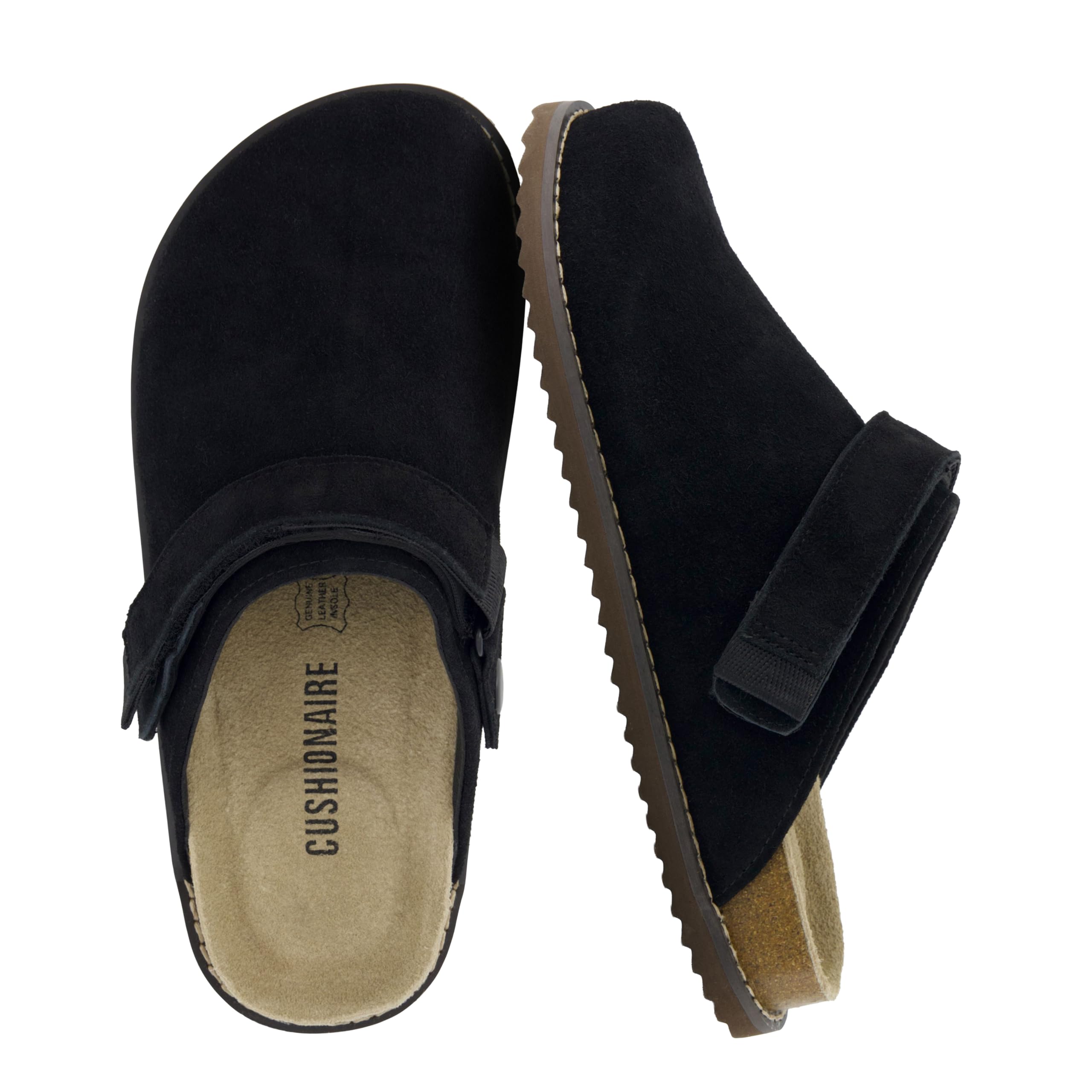 CUSHIONAIRE Boulder Womens Genuine Suede Leather Swivel Strap Clogs Lightweight 