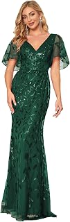 Ever-Pretty 00692 Women's V-Neck Ruffle Short Sleeves Sequins Maxi Mermaid Evening Dresses