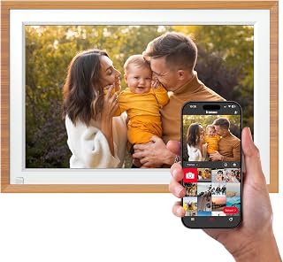 AGFA Photo Cadre Photo Connecté Realiview APF1000 Wi-Fi 10 Inch LCD - Affichage Photos/Vidéos, Horloge, Météo, Rotation Auto, Mémoire 32Go, Appli Frameo iOS/Android Incluse - Bois
