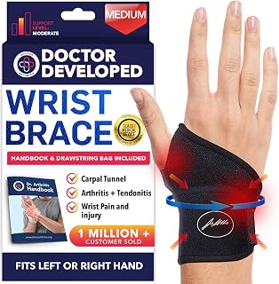 Doctor Developed Wrist Brace, Wrist Wraps for Carpal Tunnel Arthritis, Tendonitis, Hand Support, Ideal for Fitness, Weightlifting - Handbook Included (Wrist Brace 1 Pack)