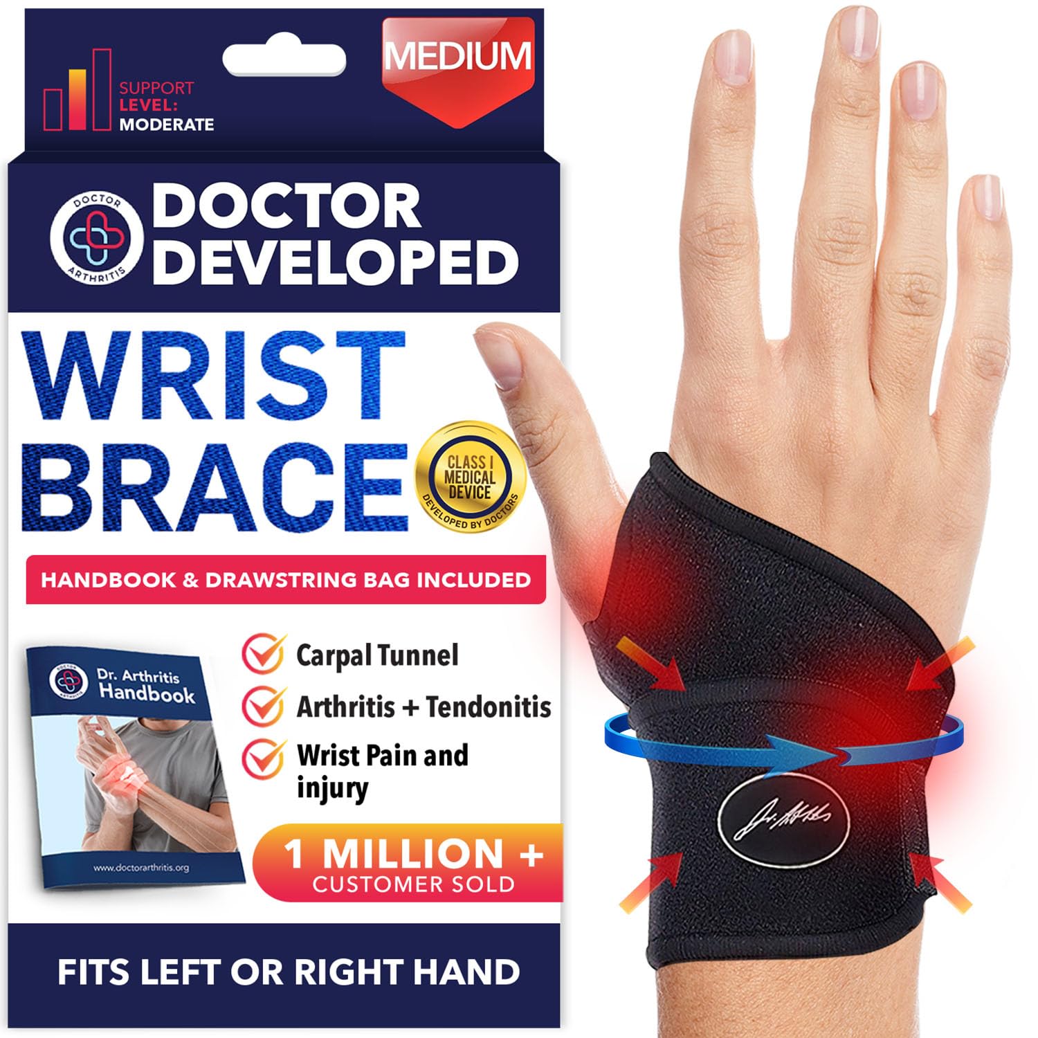 Doctor Developed Wrist Brace, Wrist Wraps for Carpal Tunnel Arthritis, Tendoniti