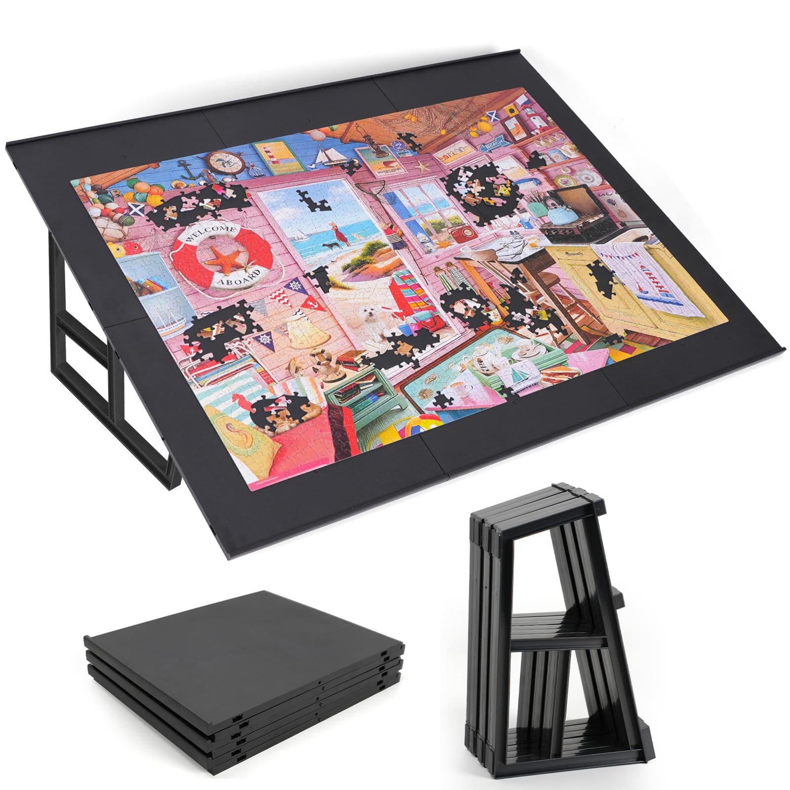 WELGEE 1000 Pieces Tilting Puzzle Board with Stand, 31” x 24” Lightweight Portab