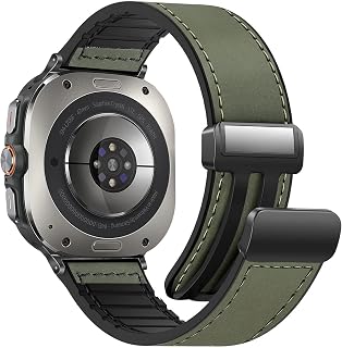 Magnetic Leather Watch Band Compatible with Samsung Galaxy Watch Ultra 47mm (2025/2024) Magnetic Buckle Design Adjustable Classic Wristbands Accessories Replacement Straps for Men and Women