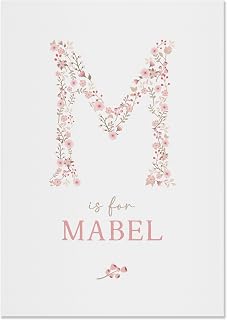 Personalised New Baby Girl Print Poster Card - Pink Floral Nursery Wall Art with Baby Name and Initial