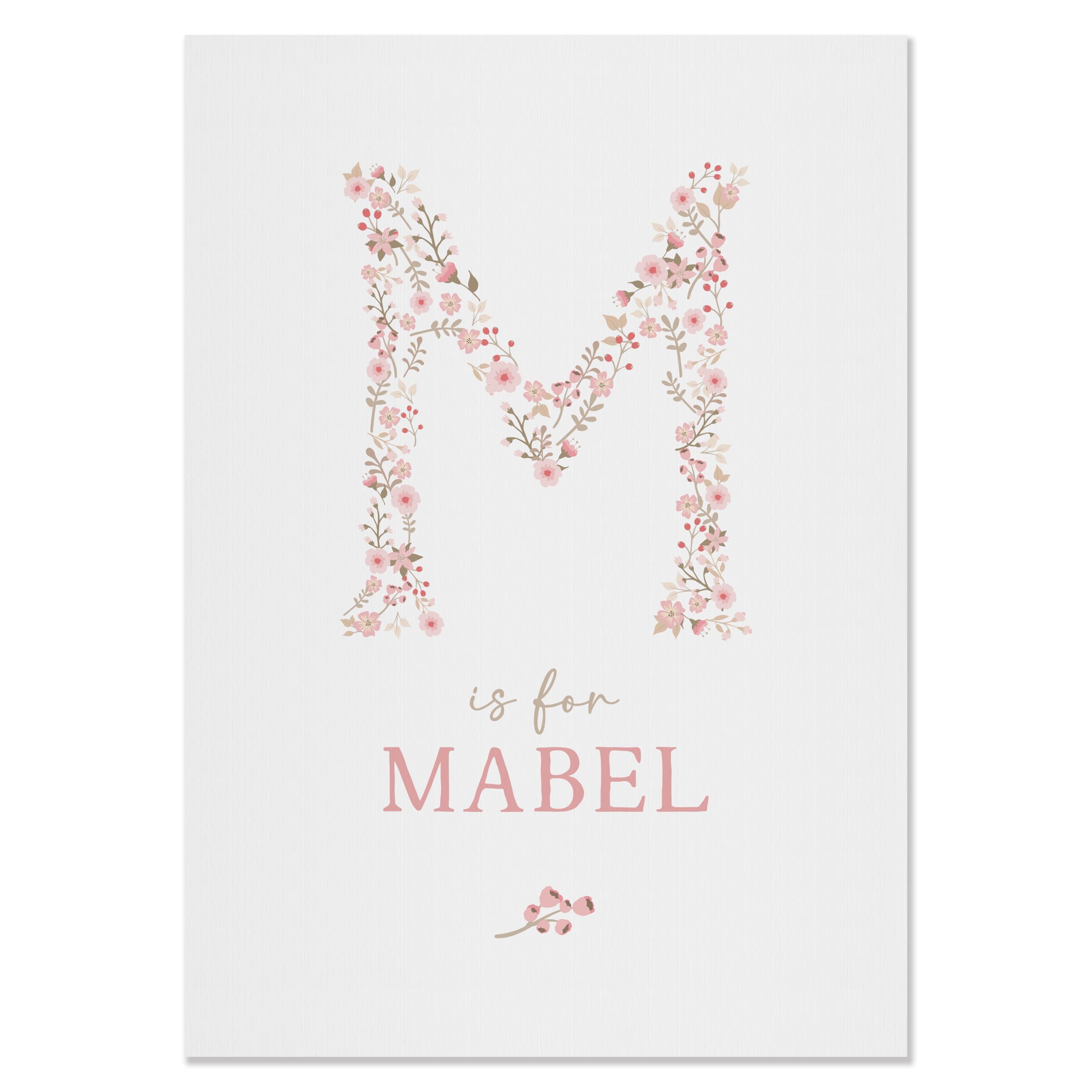 Personalised New Baby Girl Print Poster Card - Pink Floral Nursery Wall Art with