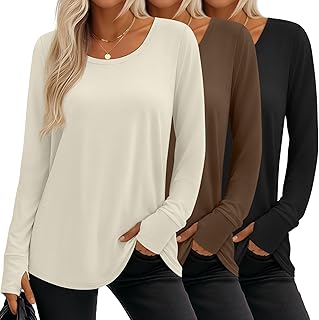 3 Pack Women's Long Sleeve Shirts Cotton Tunic Tops