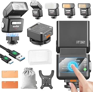 Godox IT32 TTL Mini Flash with X5S Trigger for Sony Camera | 2-in-1 Magnetic Hot Shoe & Flash Trigger Kit, 2.4G HSS GN18 Speedlight, Colorful Touch Screen, LED Modeling Lamp & Diffuser