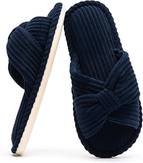 Chantomoo Ladies Memory Foam Slippers Home Bedroom Bathroom Open Toe Corduroy Slippers Non-Slip Cozy Comfortable