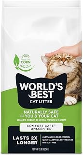World's Best Cat Litter, Comfort Care, Unscented, Odor Control, 15 lb Bag | Gentle odor control for sensitive cats and lasts 2x longer; natural corn litter, quick clumping, flushable, 99% dust free