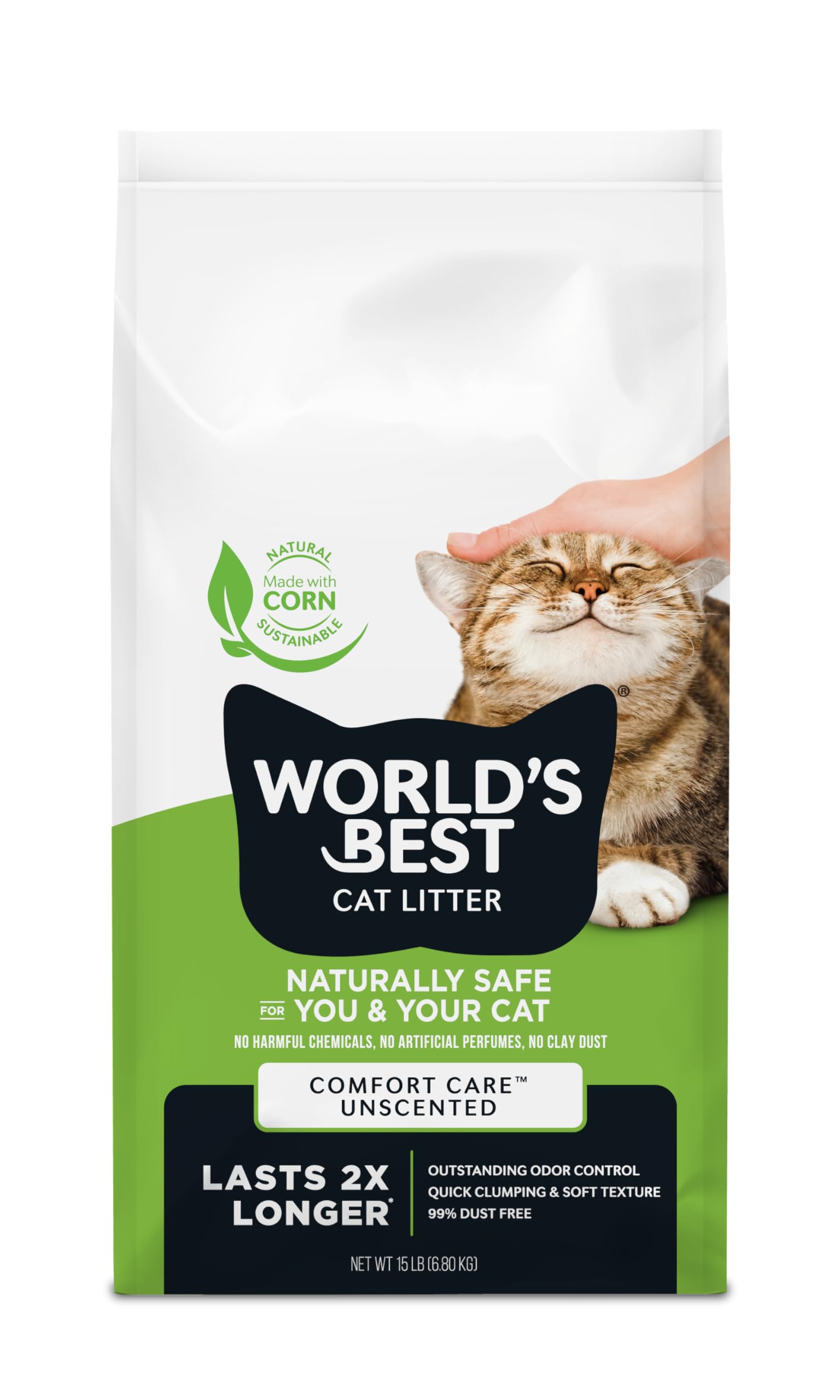 World's Best Cat Litter, Comfort Care, Unscented, Odor Control, 15 lb Bag | Gent