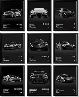 CSLGQGV Car Poster Vintage Racing Car Wall Art Supercar Canvas Prints Painting For Men Room Pictures Guys Dorm Room Aesthetics Decor Bedroom Office (Unframed,8×10inch,9pcs) black