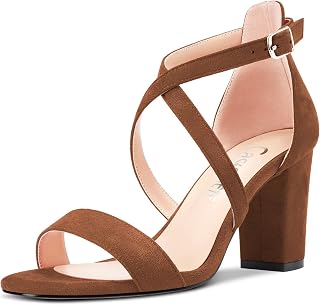 Castamere Women's Chunky Block High Heel Open Toe Sandals Cross Strap Buckle Wedding Sexy Dress Shoes