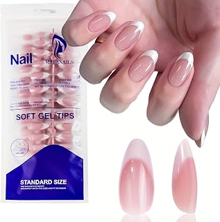 120pcs French Tip Press Nails Almond Shape Nude Pink White Full Cover False Nails Medium Length Polished False Nails for Women DIY Manicure