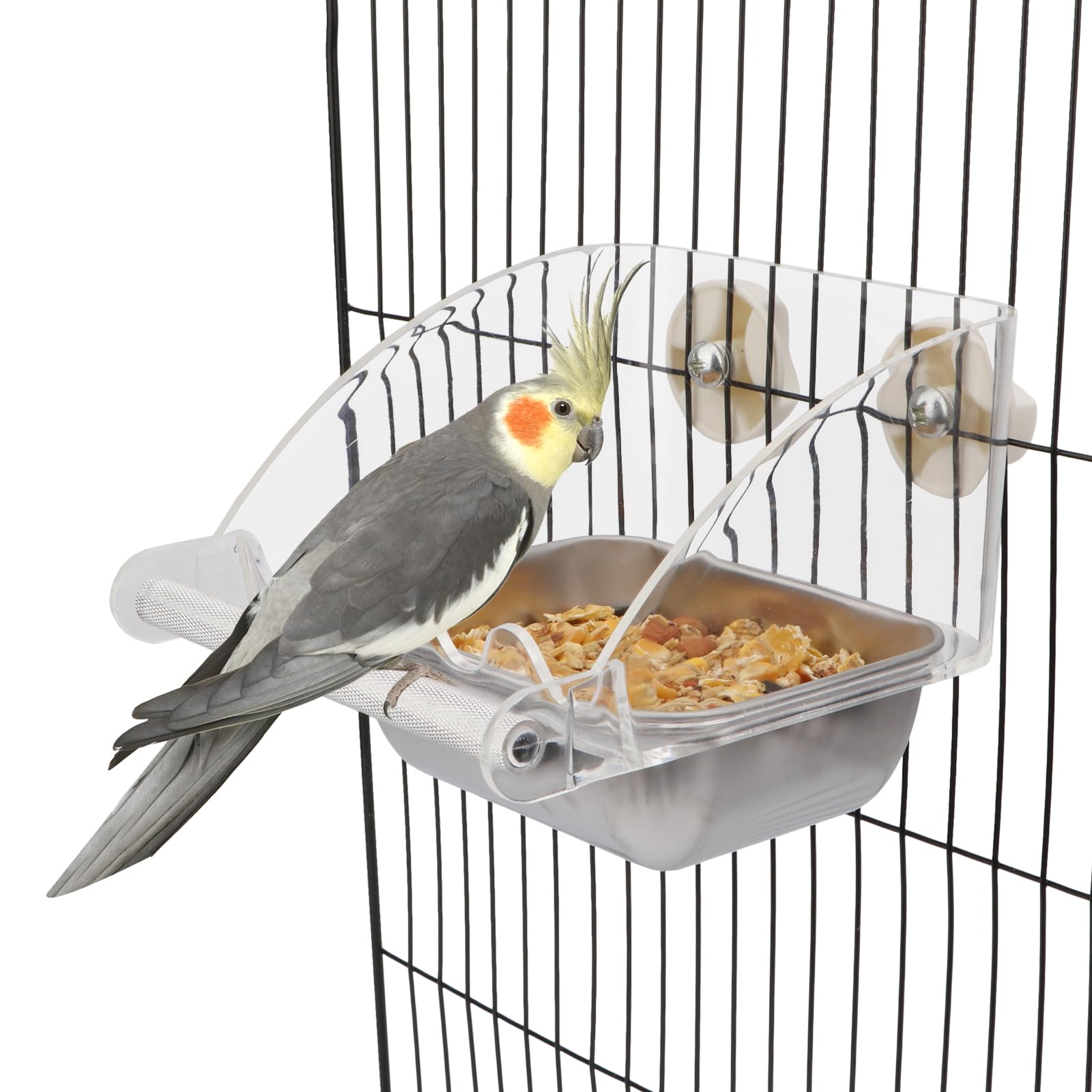 Hypeety Transparent No Mess Bird Feeder for Cage with Anti-Slip Perch | Clear ac