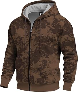 Men's Spring/Autumn, Thin, Long Sleeve, Pockets, Tie Dye, Camouflage, Zipper, Hooded Sweatshirt, Stylish, Casual, Sports Top, Coffee, Medium