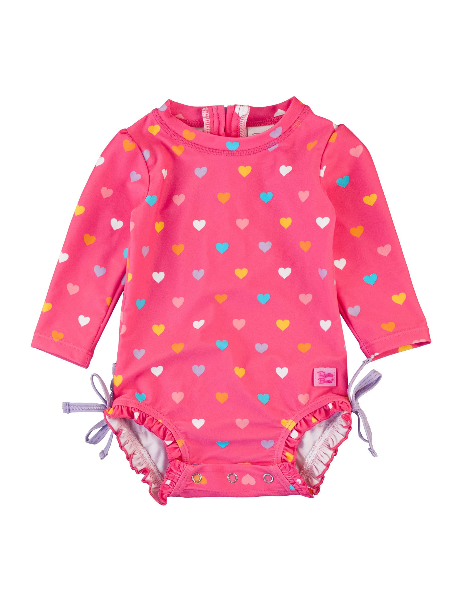 RuffleButts Baby Girls UPF 50 Sun Protection Polka Dot Long Sleeve One Piece Ras