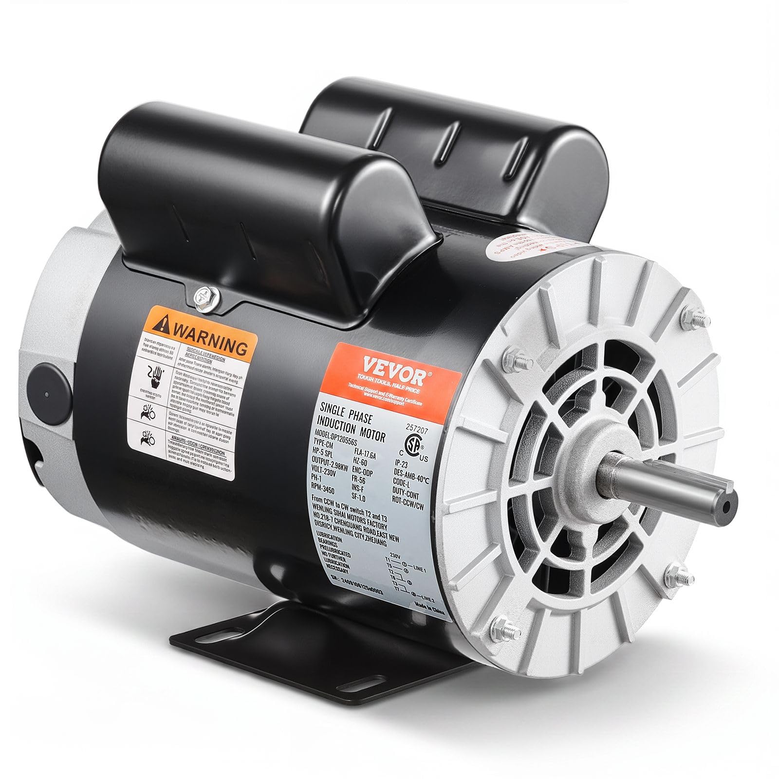 VEVOR 5HP SPL Air Compressor Electric Motor 230V 17.6Amps 56 Frame 3450RPM | 5/8