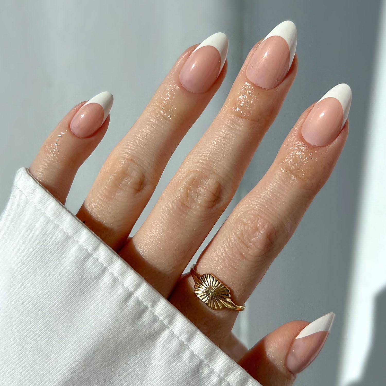 Glamnetic Press On Nails, Short Almond Glossy, Fake Nails 24pc Nail Kit | White 