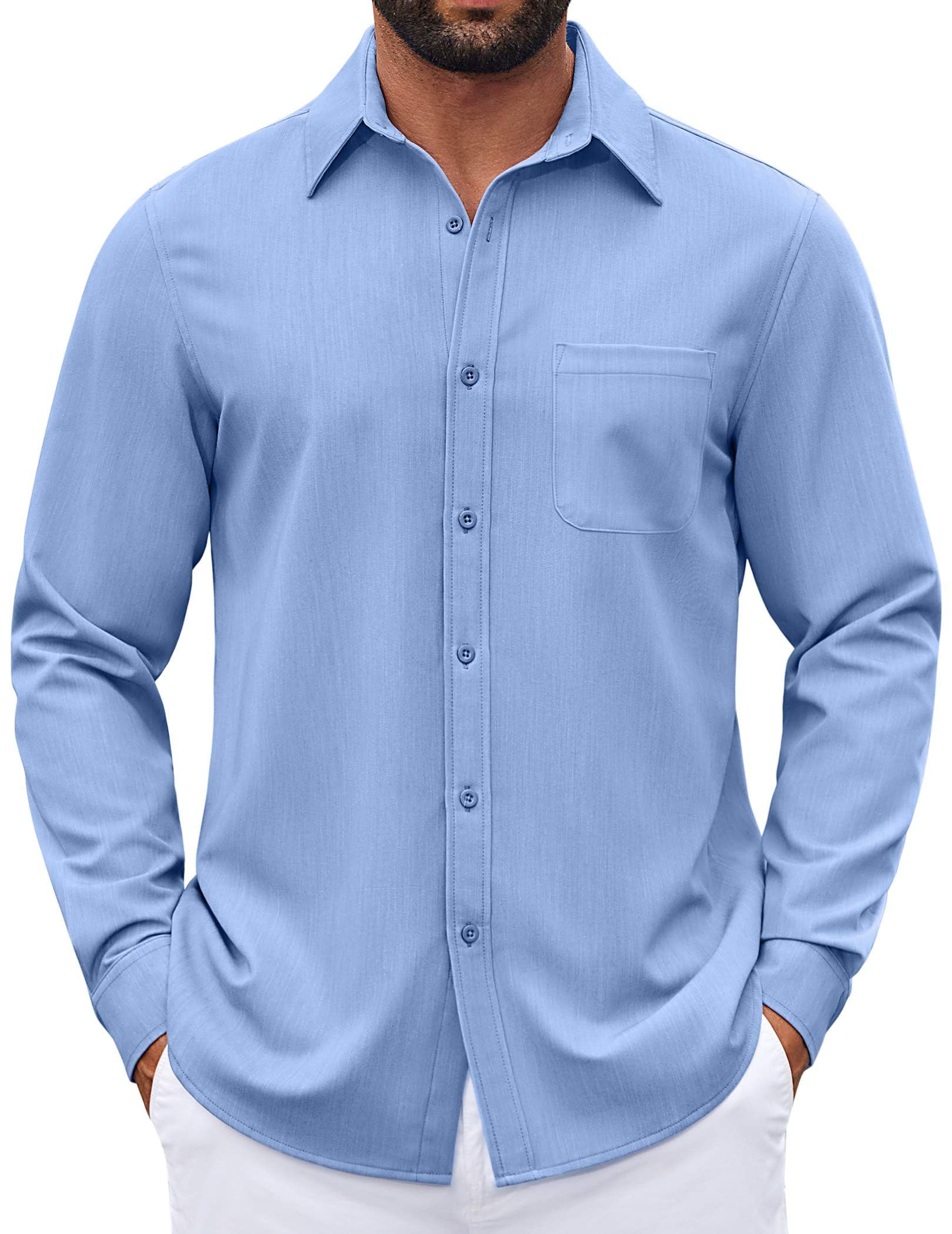 COOFANDY Camisas de vestir para hombre, de manga larga, con botones, de mezclill