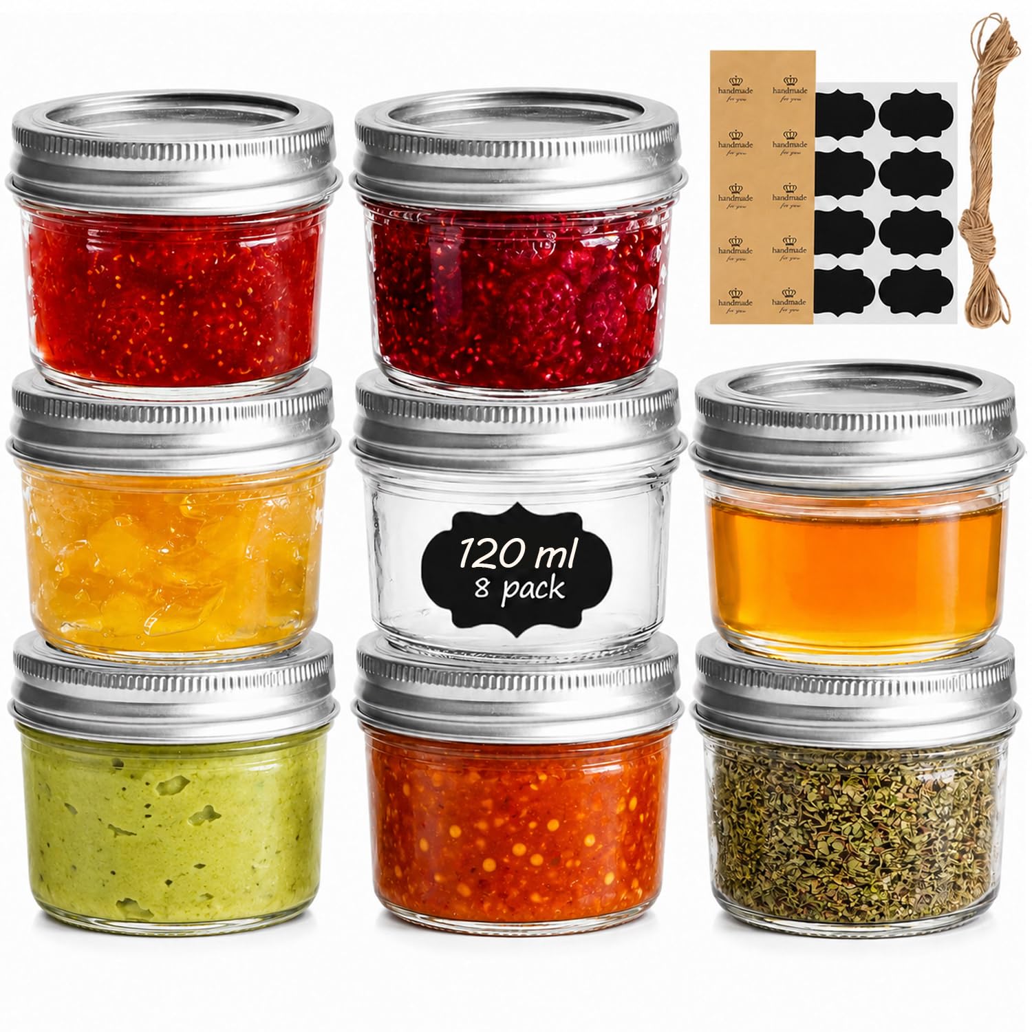 ComSaf Mini Mason Jars 4 oz, 8 Pack Regular Mouth Glass Jars with Lids | ComSaf 