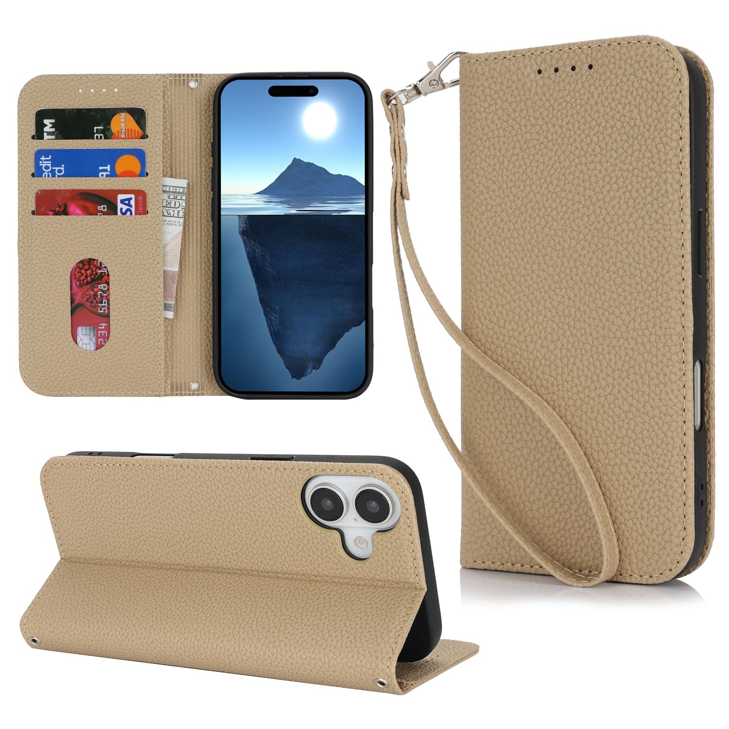 【Hamany】 Folio Case for iPhone 16 Plus, Strap, Card Holder, Stand Function, Magn