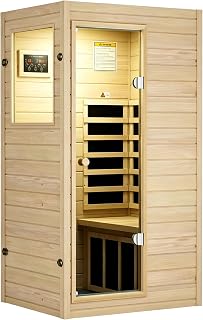 Kanlanth 1 Person Sauna, Low EMF Far Infrared Indoor Dry Sauna Room, 905W | European Aspen Wood, Bluetooth Speakers, Reading lamp, Left Door