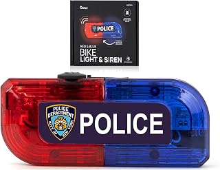 Darice Pretend Police Bike Light with Siren - Red and Blue Flashing Lights, Rechargeable LED Bicycle Safety Lights for Kids Bikes & Scooters - Bright Light and Siren for Bike Kids Ages 5+
