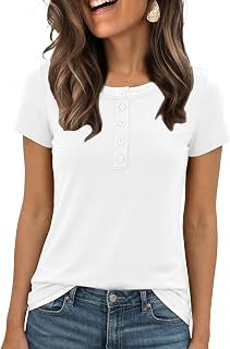 T Shirt Women's Decorative Buttons Round Neck Short Sleeve Casual Summer T-Shirt for Daily and Office Use S-XXL