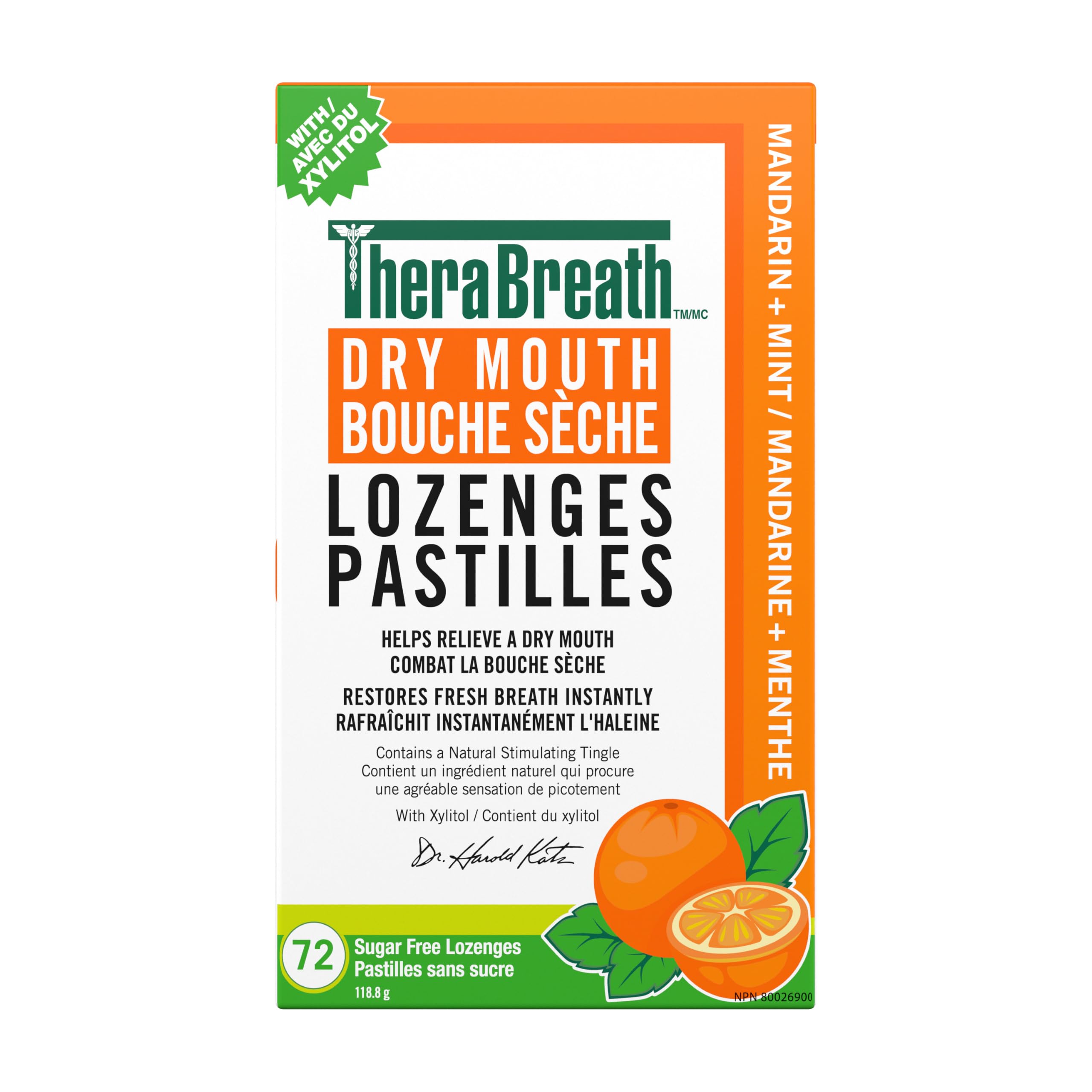 TheraBreath Dry Mouth Lozenges, Mandarin Mint, 72 Count | With added zinc, Suppo