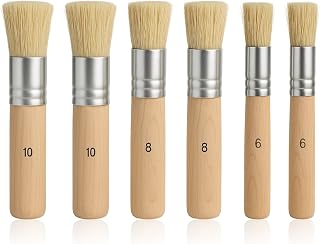 Stencil Brush, 6Pcs Wooden Natural Bristle Stencil Brushes for Painting | Wall Model House Acrylic Oil Watercolor Painting Project Card Making DIY Crafts Brushes for Stenciling (3 Sizes)