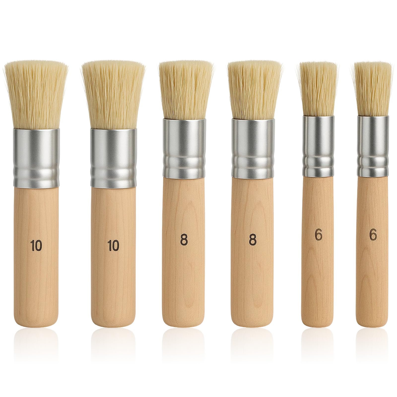 Stencil Brush, 6Pcs Wooden Natural Bristle Stencil Brushes for Painting | Wall M