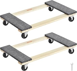 VEVOR Hardwood Furniture Moving Dolly, 30 in. x 18 in. 4 x 3 PP Swivel Casters, Heavy Duty Wooden Mover Dollies, Moving Cart with Wheels for Heavy Furniture, 1000 lbs. Capacity, 2 Pack