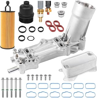 Aluminum Engine Oil Cooler And Oil Filter Housing Adapter Gaskets Sensor Fit for 2011-2016 Chrysler 200 300, Dodge Charger, Grand Cherokee, ProMaster 3.6L V6 | 5184304AE, 926-959, 68105583AF, 926-876