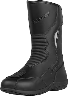 Texpeed Men's Waterproof Motorcycle Boots - Protective Leather Biker Shoes - Black - Long Length - Size 9 UK