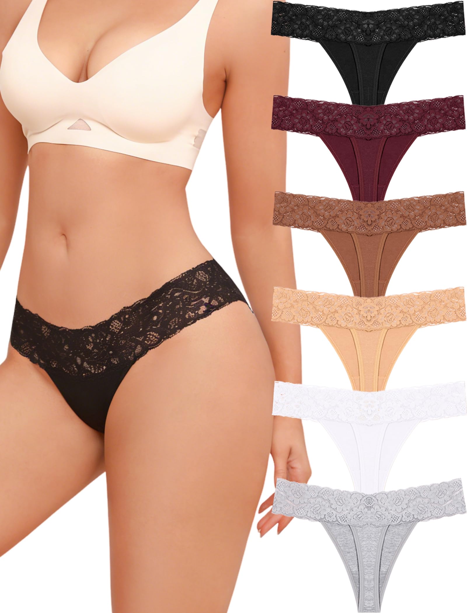READY TO LOVE Underwear Womens Sexy Cotton Lace Thongs for Women Breathable V-Wa