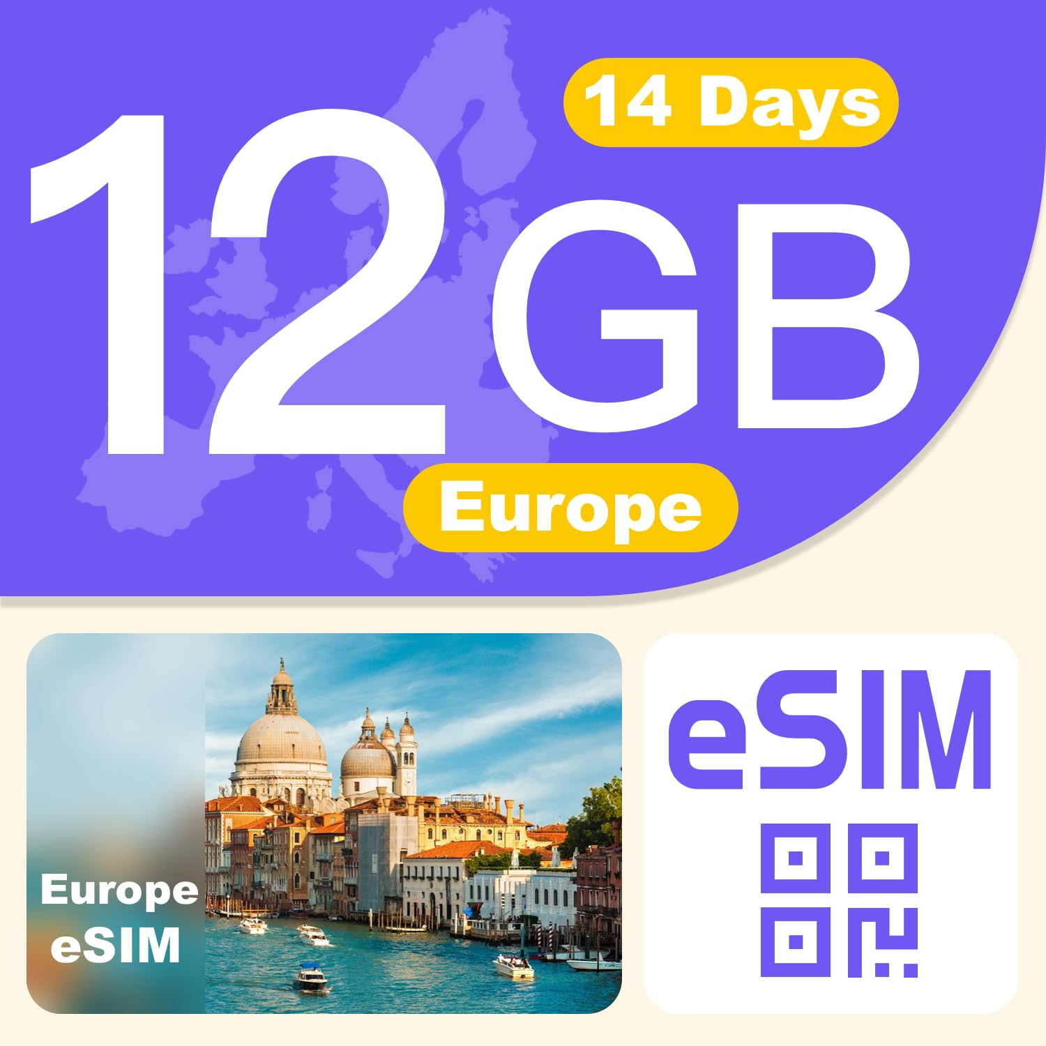 Europe eSIM Card 12GB 14Days - 4G LTE High-Speed Network, Prepaid eSIM for 32 Co