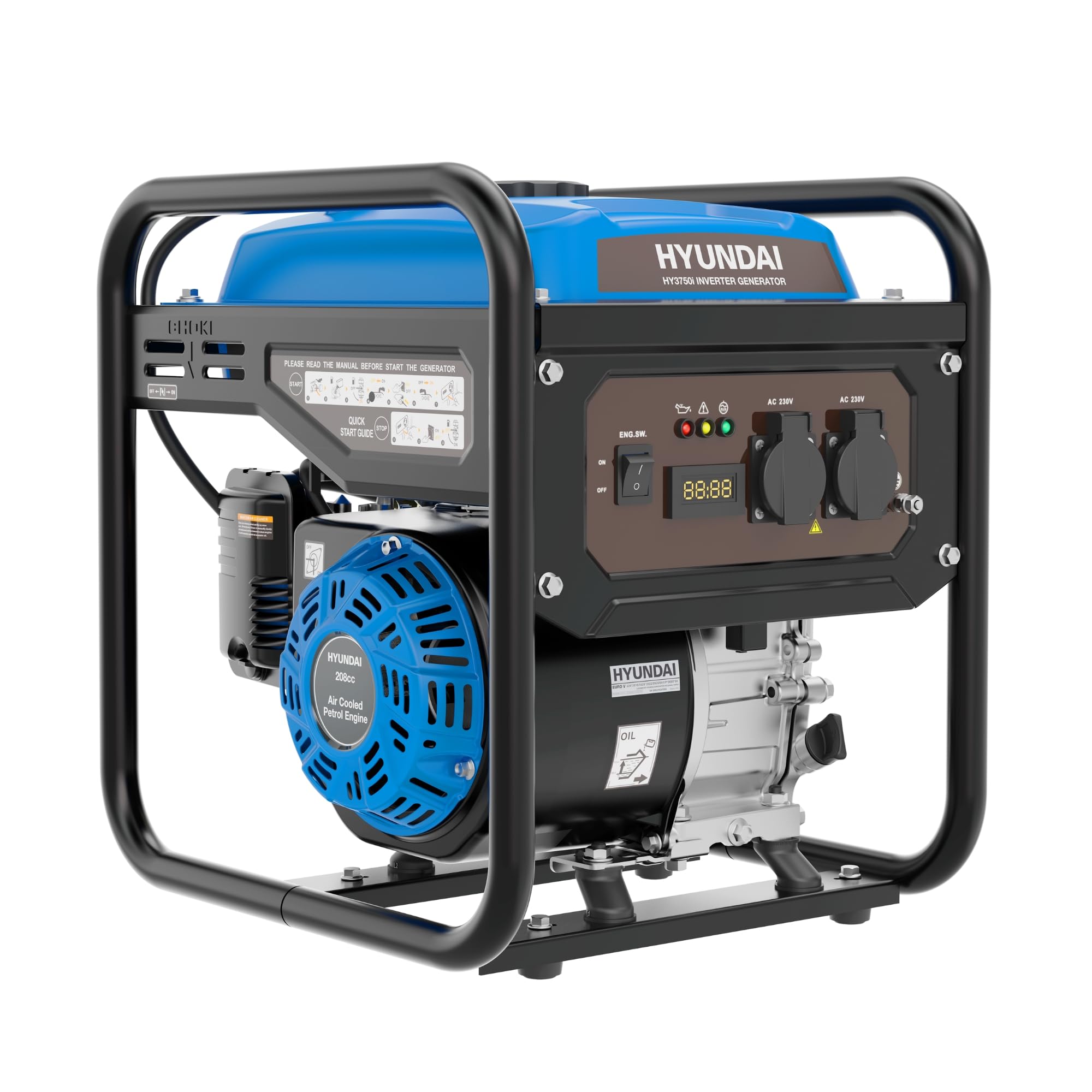 Hyundai 3.3kW / 3300W Petrol Open Frame Inverter Generator, Recoil Start, 3.0kW 