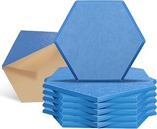 GUUSII HOME Sound Absorbing Panels for Walls, 30 x 25.5 x 1 cm, Hexagonal Adhesive Acoustic Panels, Coloured Polyester Acoustic Material Door (Sky Blue, M 12 Pieces)