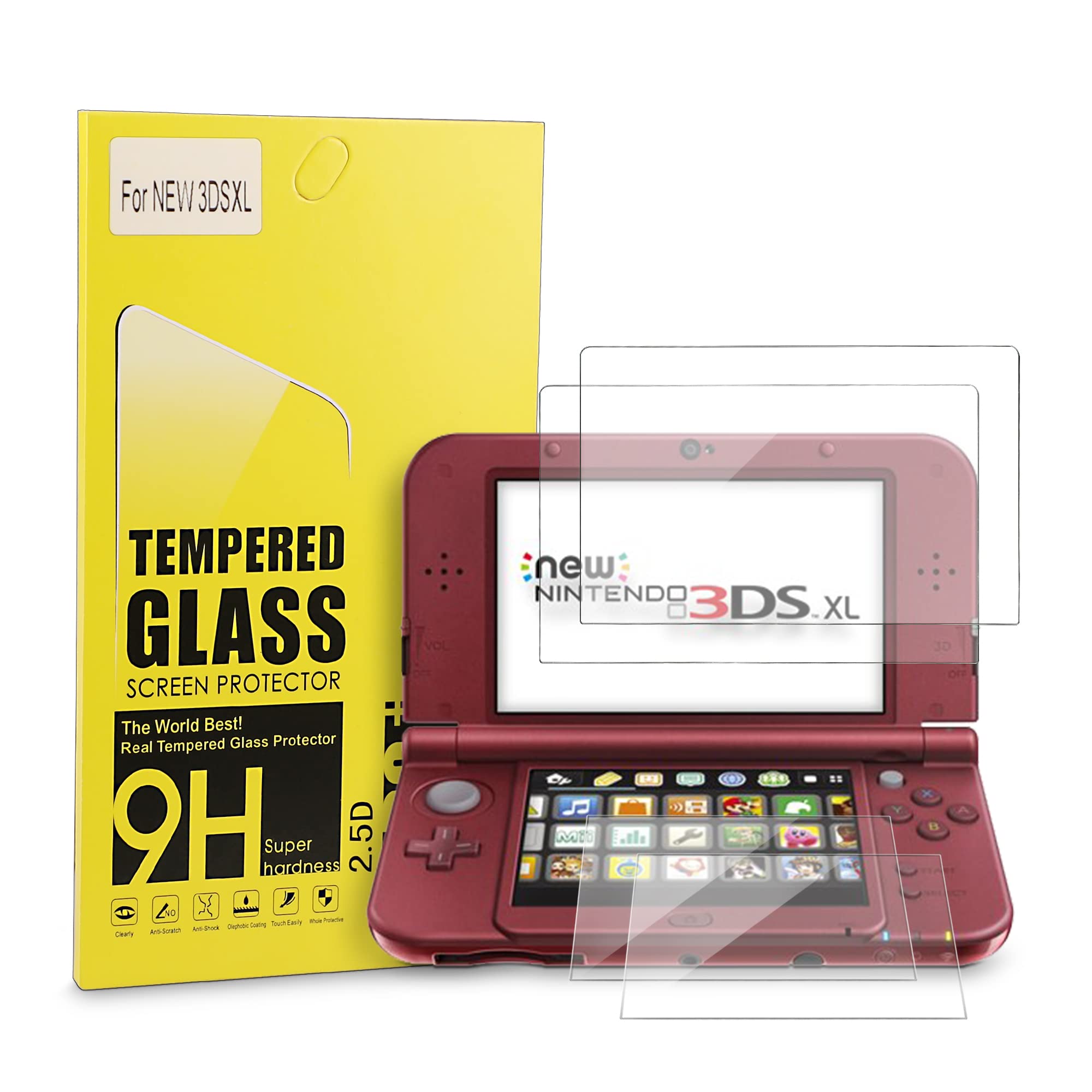 Xahpower New 3DS XL Screen Protector, Tempered Glass Top LCD for Top Screen and 
