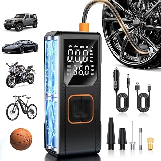 Tire Inflator Portable Air Compressor, 150PSI Cordless/12V DC Air Pump for Car Tires with Pressure Gauge, Auto Shut-Off, Faster Tire Inflator Bike Pump for Car, Motorcycle, Bicycle, Ball