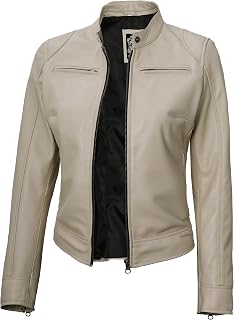 Cafe Racer Leather Jacket Women - Real Lambskin Casual Womens Leather Jacket