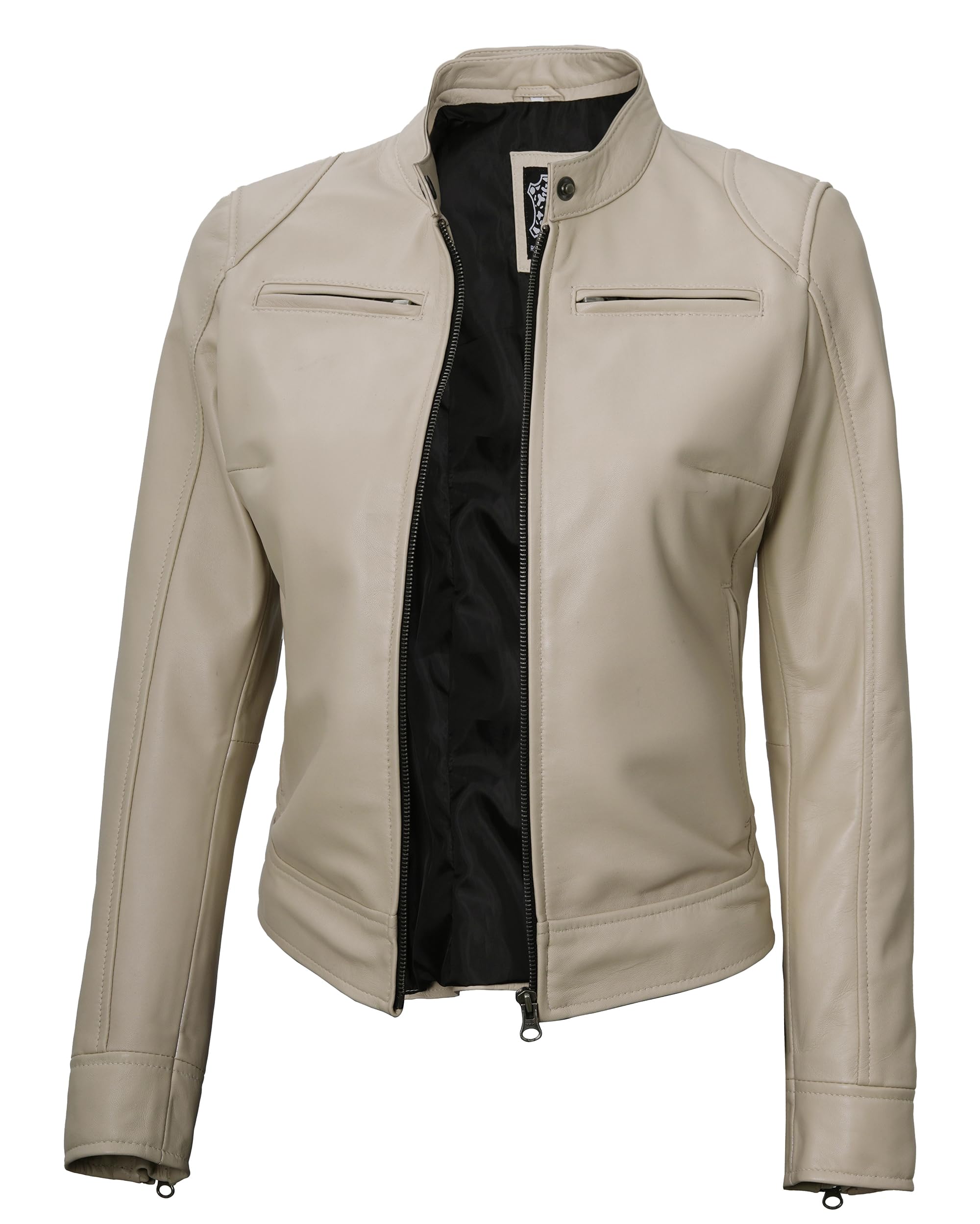 Cafe Racer Leather Jacket Women - Real Lambskin Casual Womens Leather Jacket