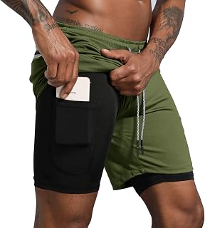Leidowei 2 in 1 Workout Shorts for Men Lightweight Workout Yoga Gym Shorts 7" with Zipper Pockets
