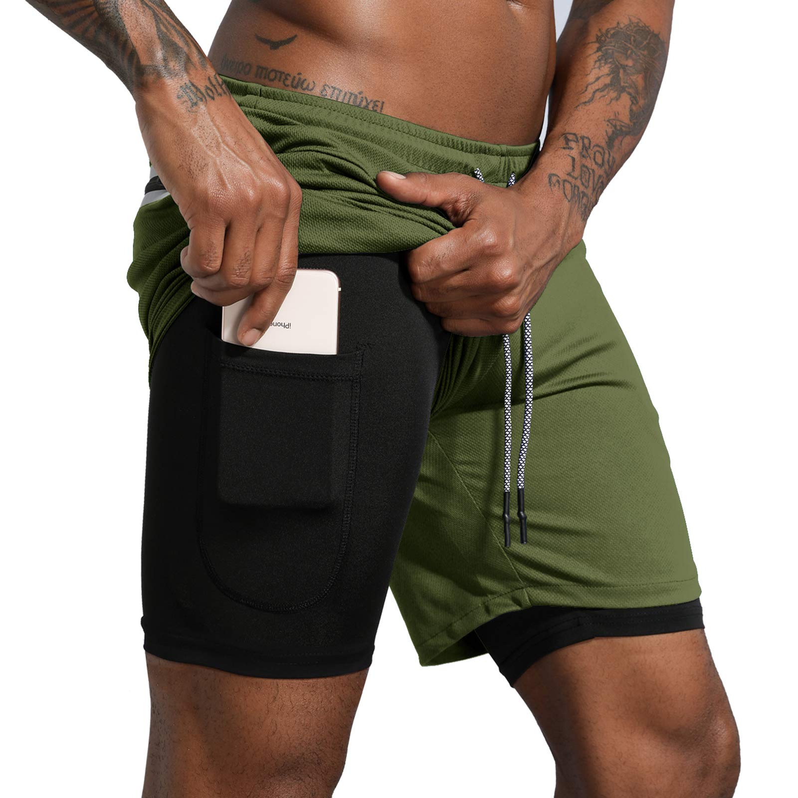 Leidowei 2 in 1 Workout Shorts for Men Lightweight Workout Yoga Gym Shorts 7" wi