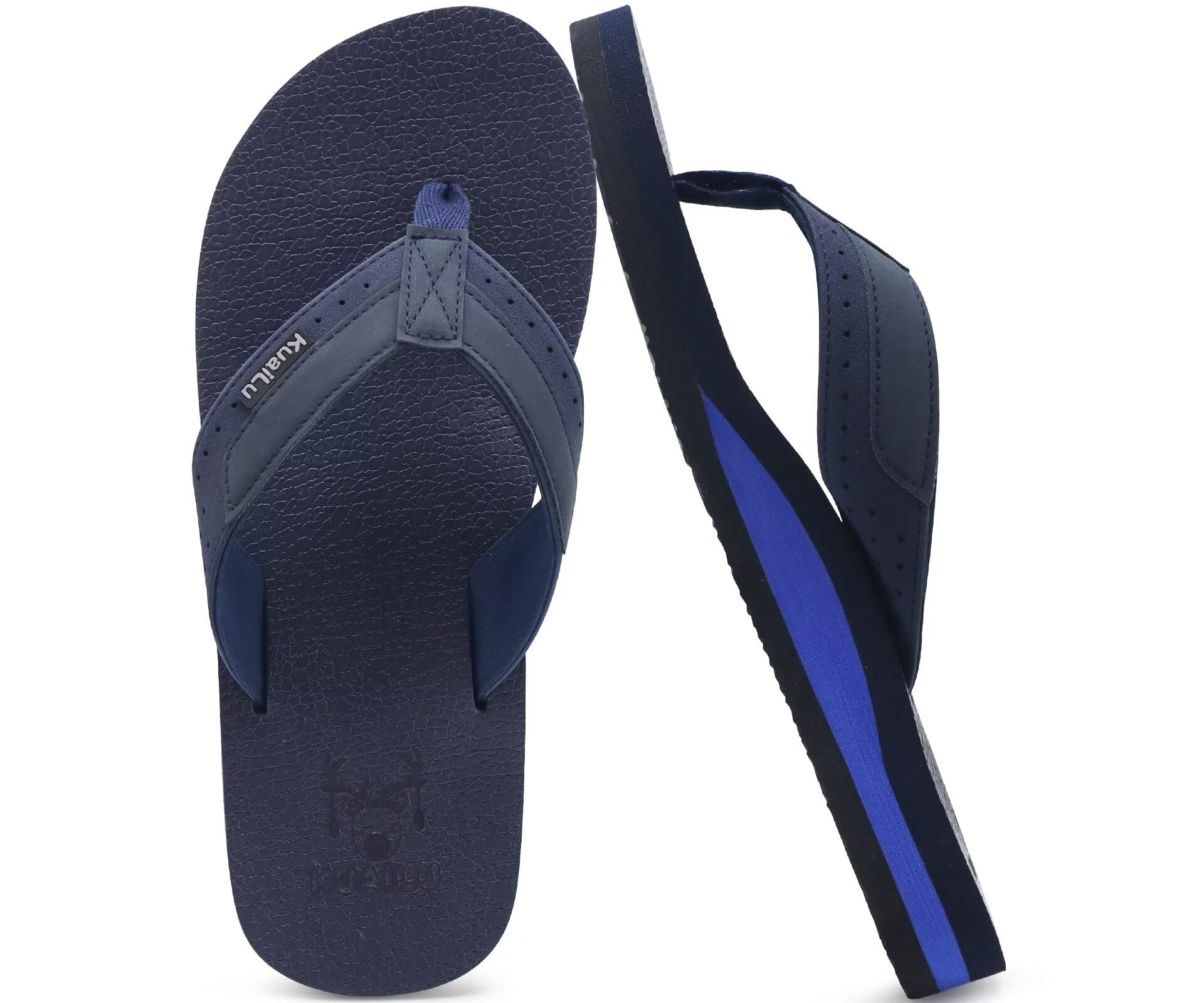 KuaiLu Flip Flops Mens Leather Arch Support Flat Summer Wide Fit Beach Sandals N